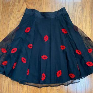 eShakti~ Black Tulle EMBROIDERED Red LIPS SKIRTSize XL